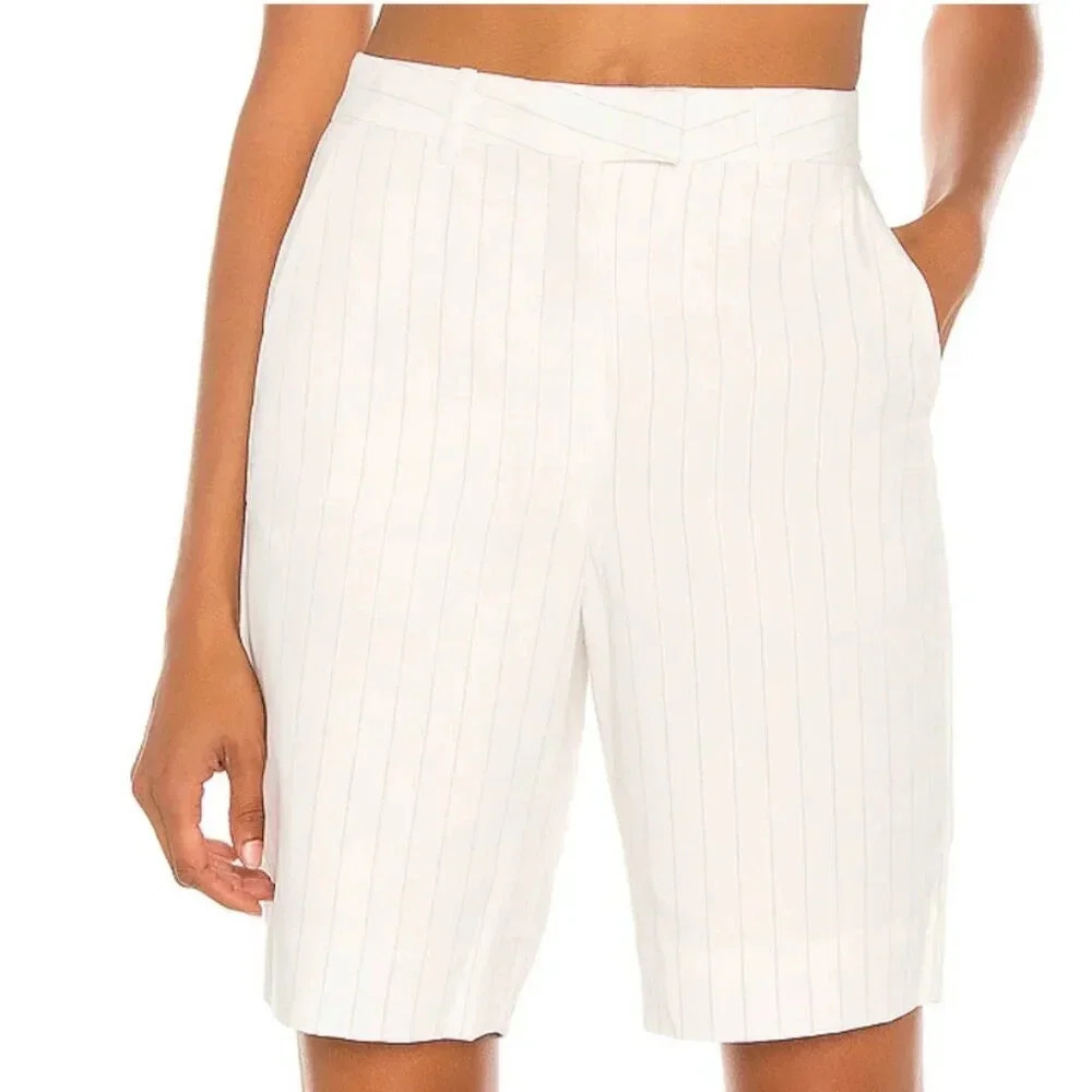 All Saints Clea Shorts Chiffon Belt Loop Pinstriped White Black New Size US 10